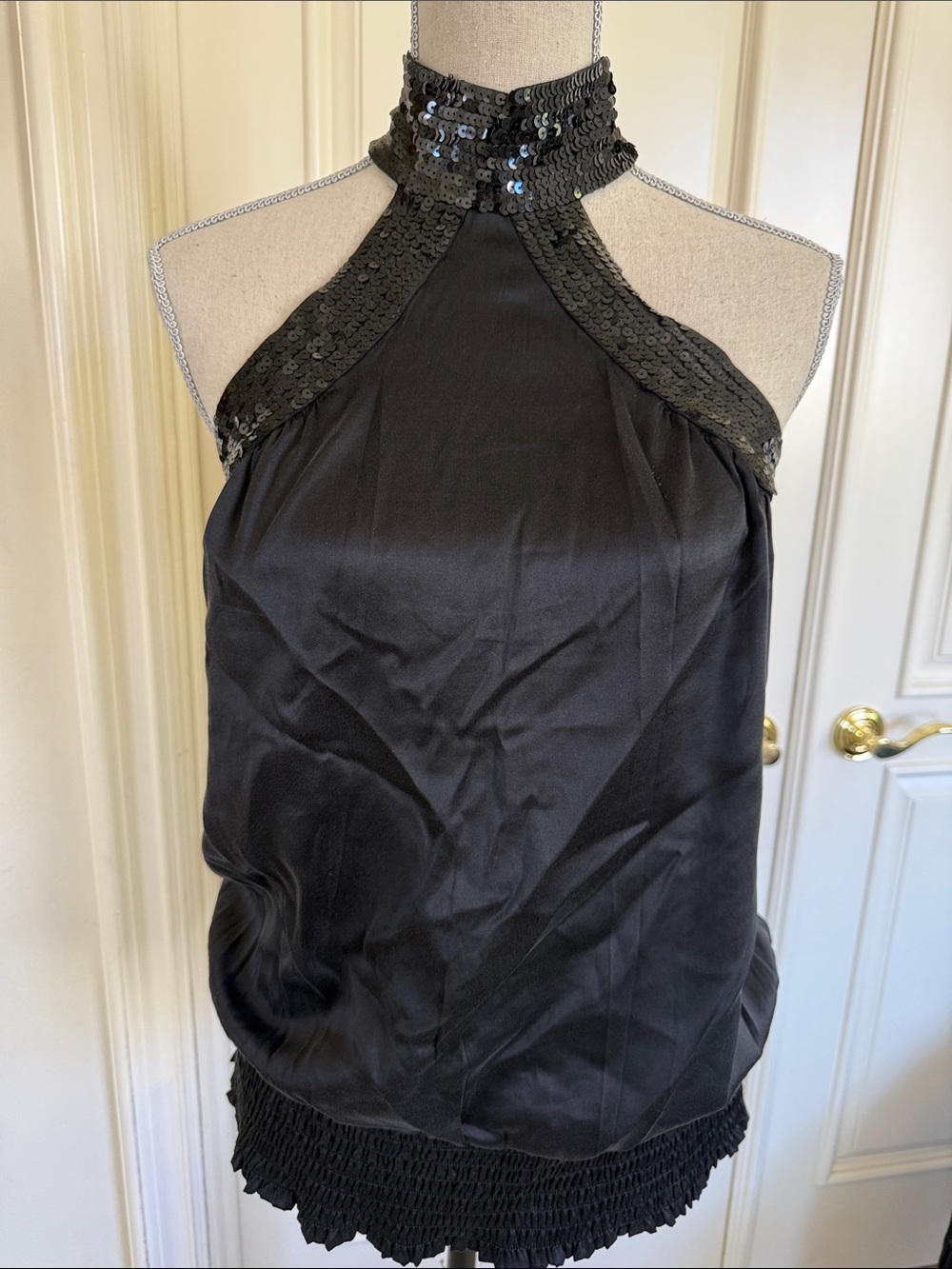 Black Bebe Sequin Halter Top -  Women